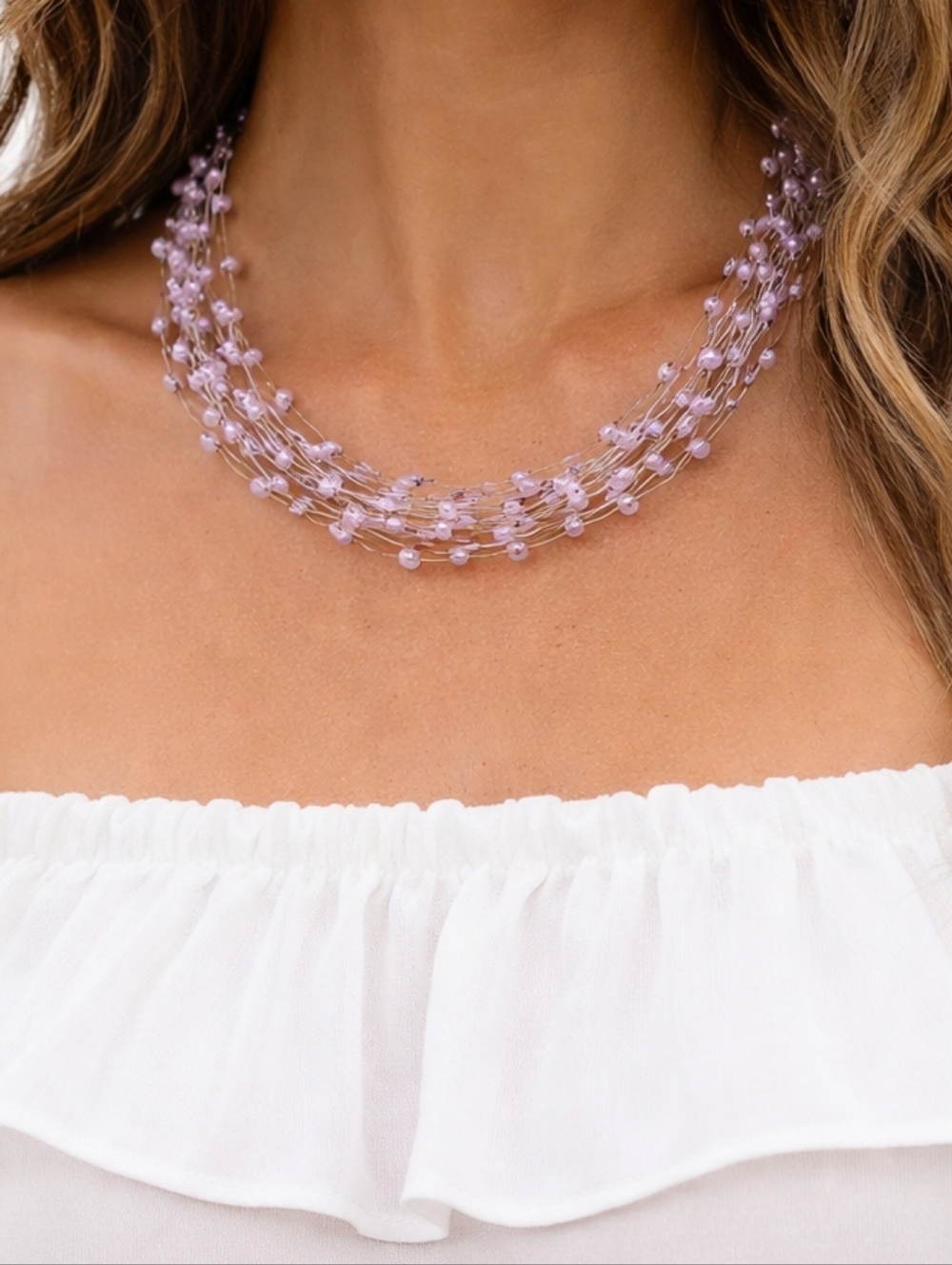 Iridescent Purple Multi-Strand Floating Necklace